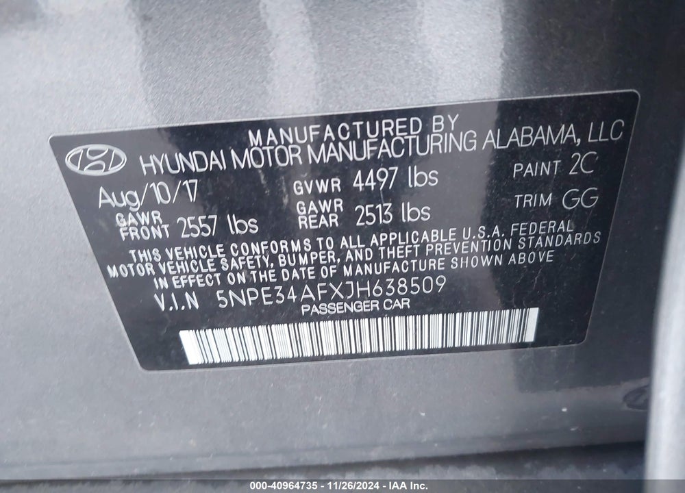 2018 HYUNDAI SONATA SEL VIN: 5NPE34AFXJH638509