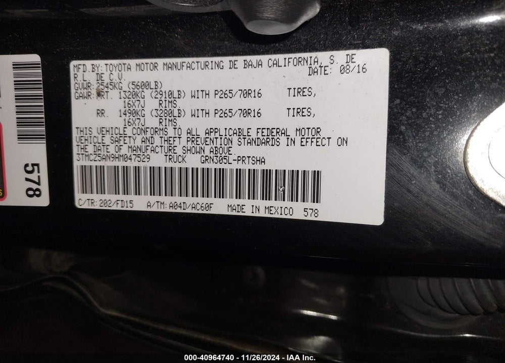 2017 TOYOTA TACOMA VIN: 3TMCZ5AN9HM047529