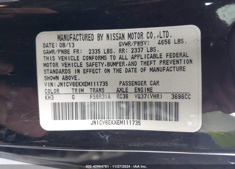 2014 INFINITI Q60 SPORT VIN: JN1CV6EKXEM111735