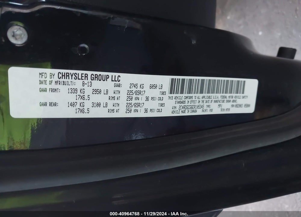 2014 DODGE GRAND CARAVAN SXT VIN: 2C4RDGCG6ER105345