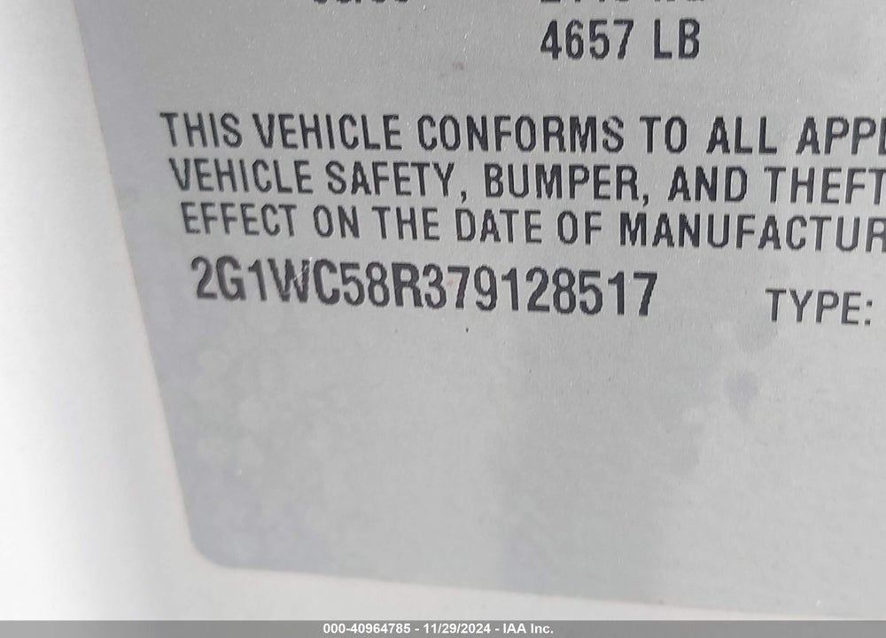 2007 CHEVROLET IMPALA VIN: 2G1WC58R379128517