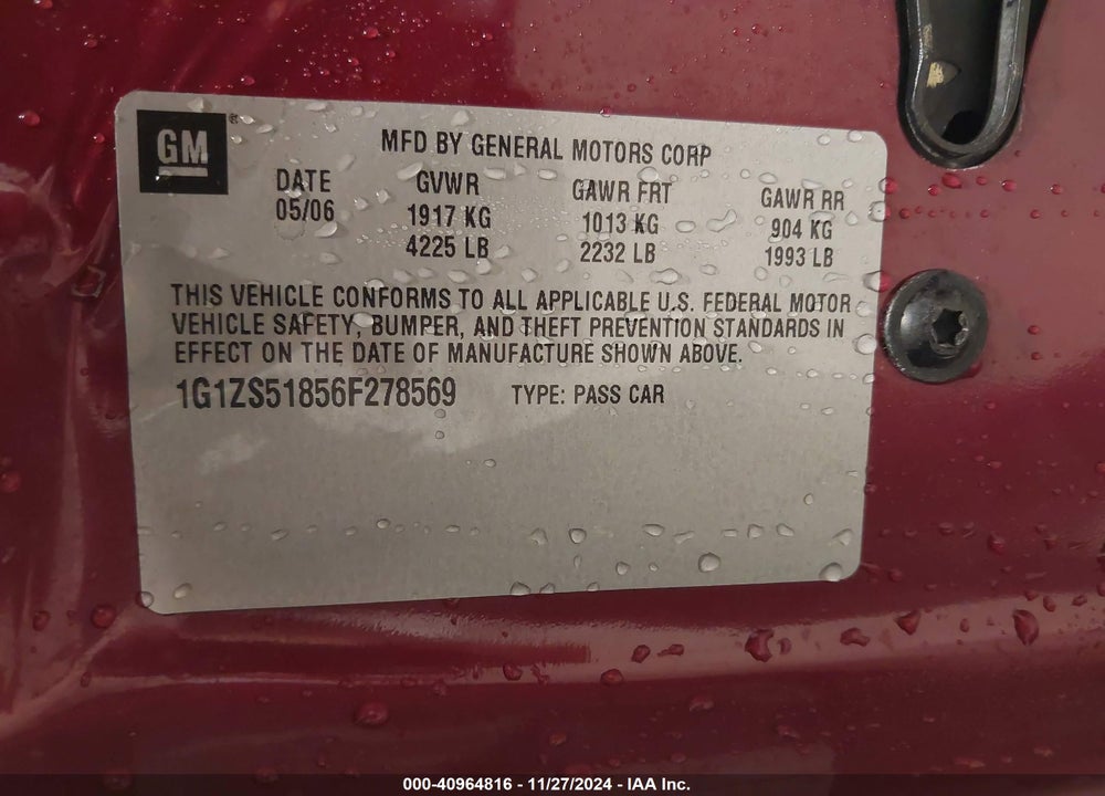 2006 CHEVROLET MALIBU LS VIN: 1G1ZS51856F278569