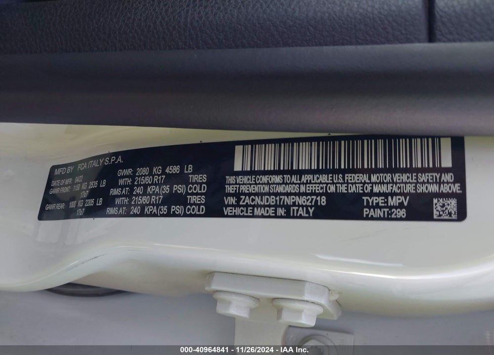2022 JEEP RENEGADE LATITUDE 4X4 VIN: ZACNJDB17NPN62718