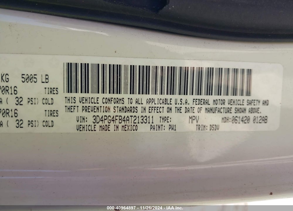 2010 DODGE JOURNEY SE VIN: 3D4PG4FB4AT213311