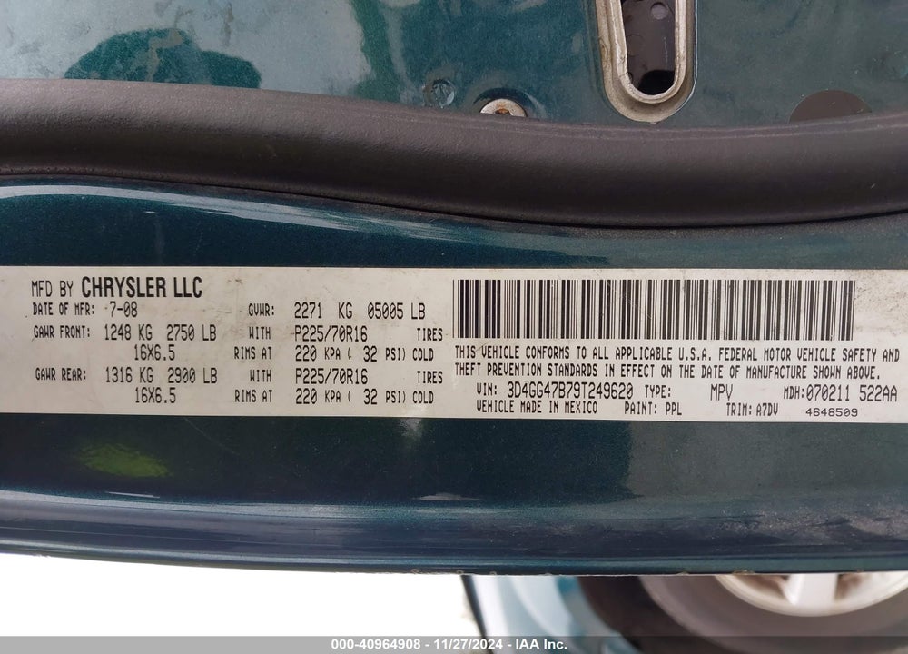 2009 DODGE JOURNEY SE VIN: 3D4GG47B79T249620