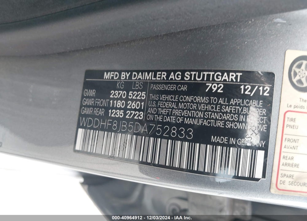 2013 MERCEDES-BENZ E 350 4MATIC VIN: WDDHF8JB5DA752833