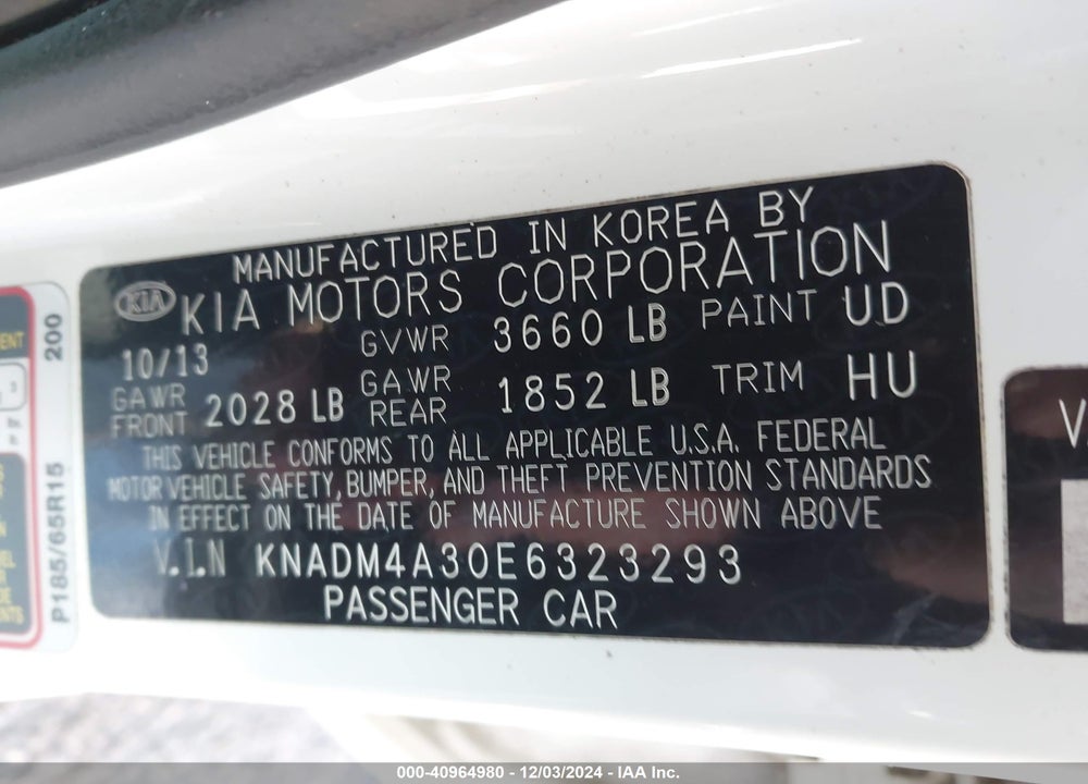 2014 KIA RIO LX VIN: KNADM4A30E6323293