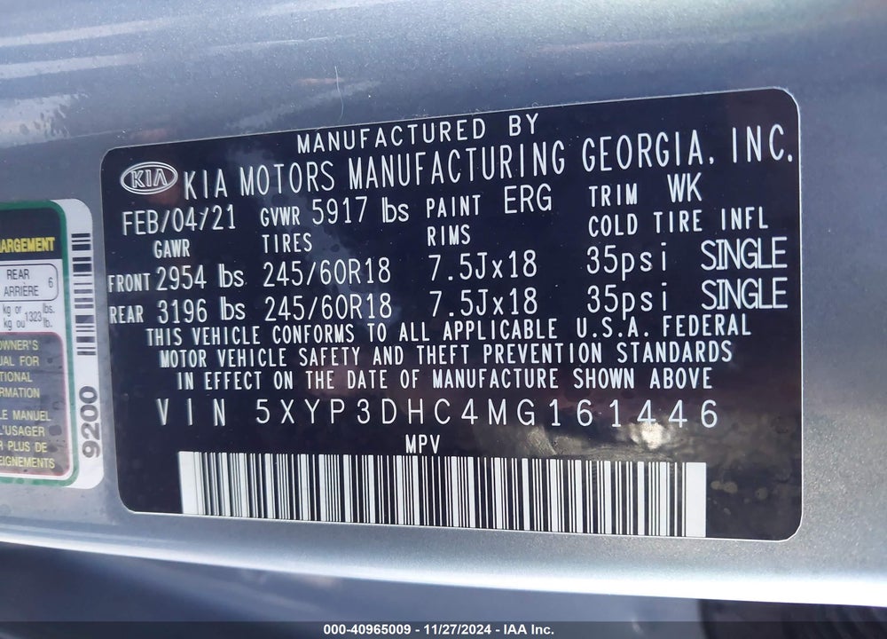 2021 KIA TELLURIDE EX VIN: 5XYP3DHC4MG161446