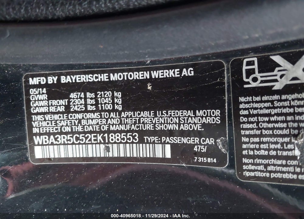2014 BMW 435I XDRIVE VIN: WBA3R5C52EK188553