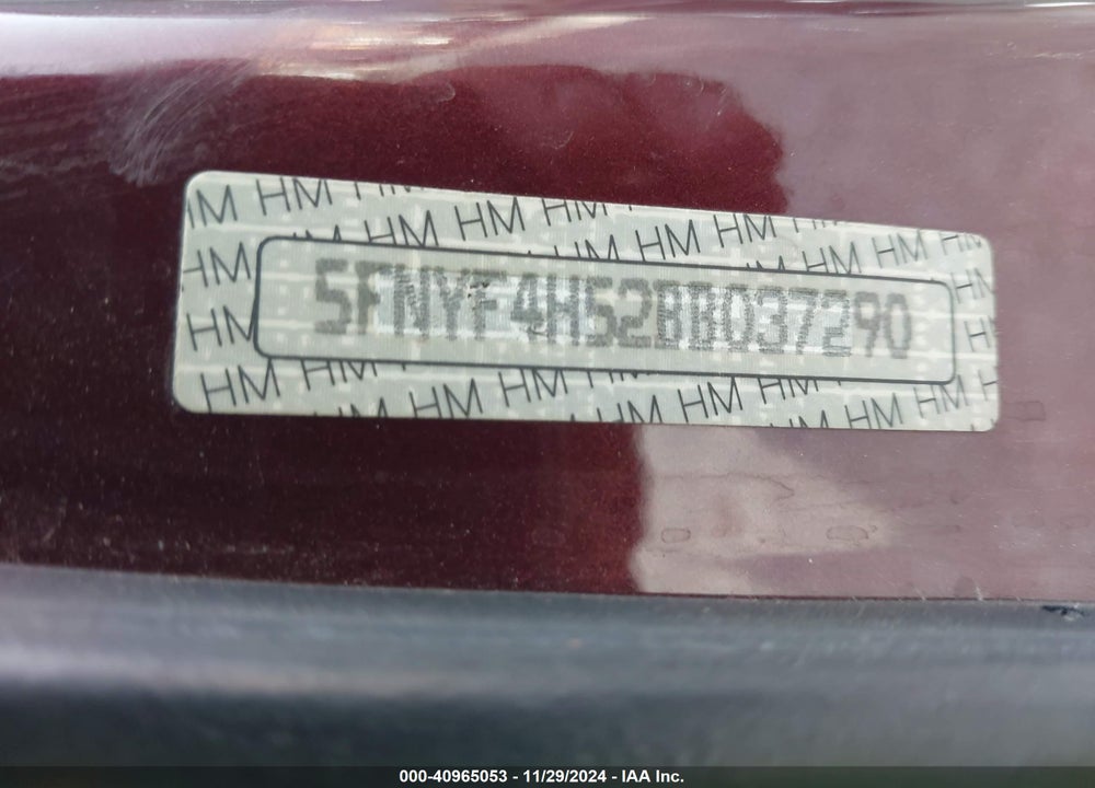2011 HONDA PILOT EX-L VIN: 5FNYF4H52BB037290