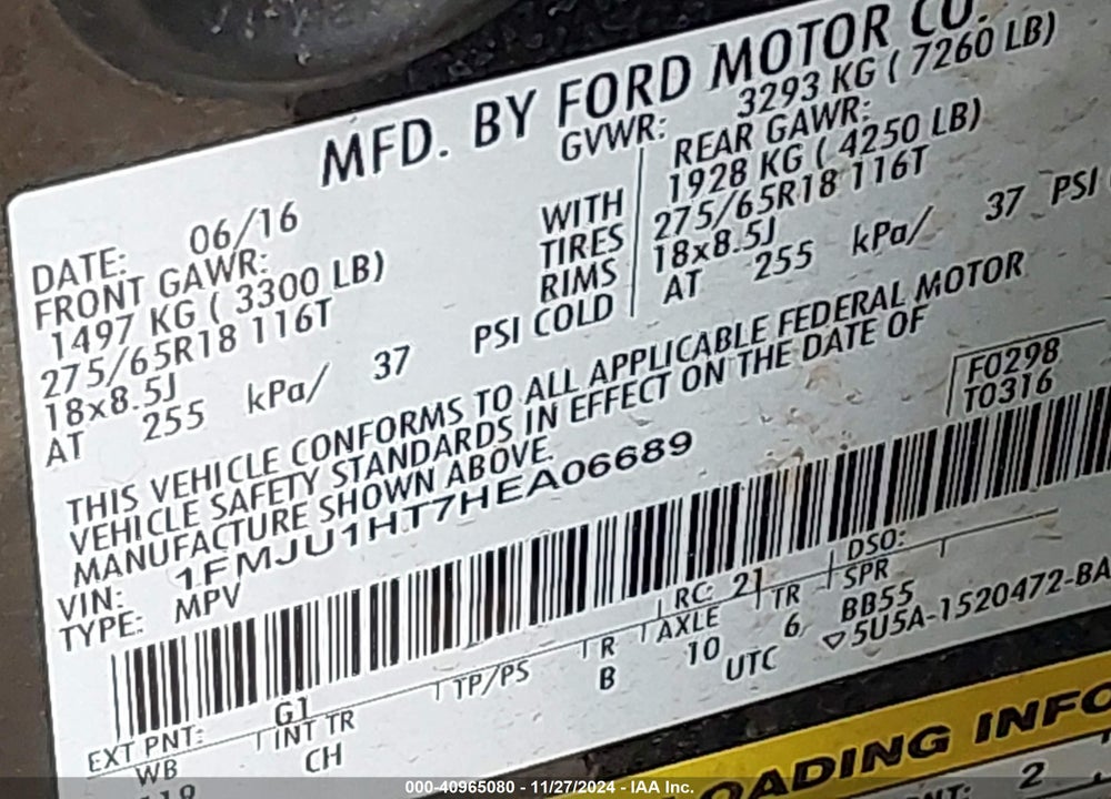 2017 FORD EXPEDITION XLT VIN: 1FMJU1HT7HEA06689