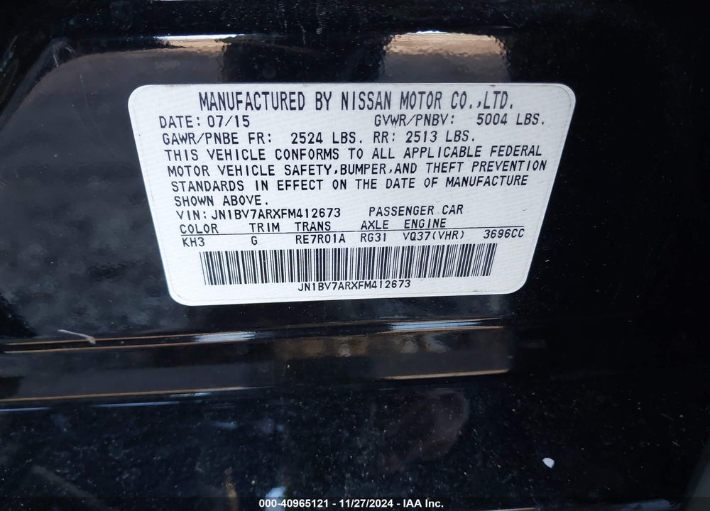 2015 INFINITI Q50 PREMIUM VIN: JN1BV7ARXFM412673