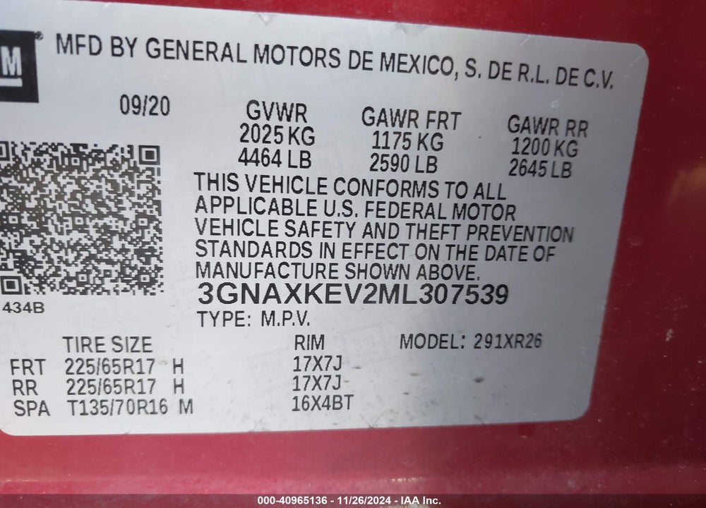 2021 CHEVROLET EQUINOX FWD LT VIN: 3GNAXKEV2ML307539
