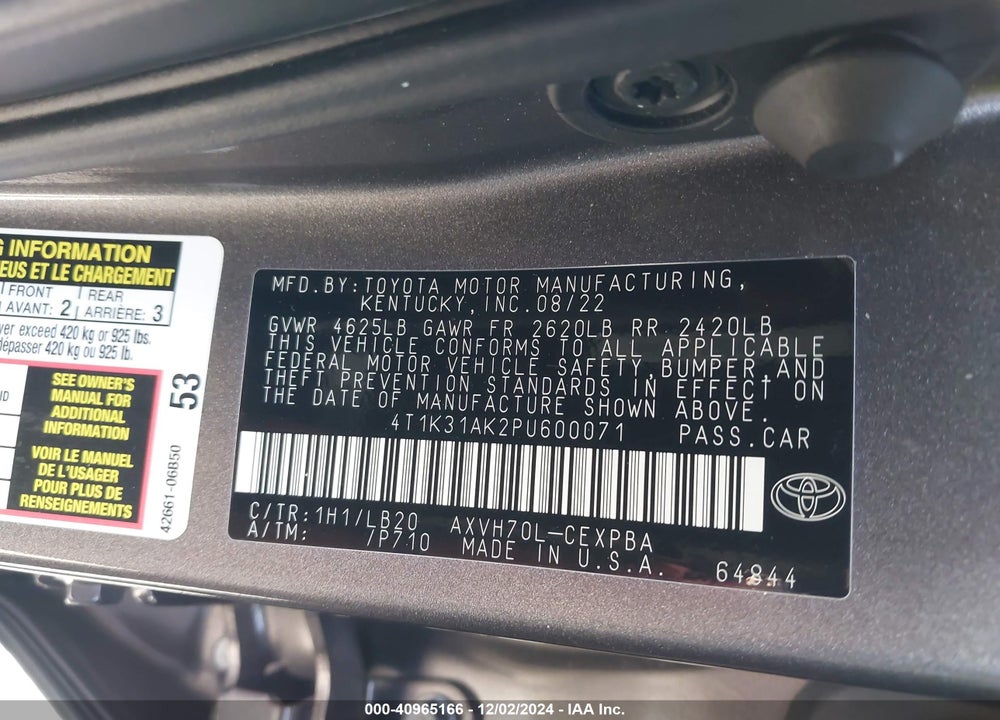 2023 TOYOTA CAMRY XSE HYBRID VIN: 4T1K31AK2PU600071