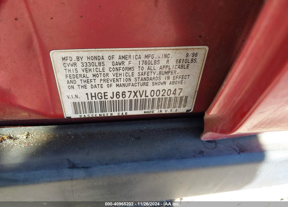 1997 HONDA CIVIC LX VIN: 1HGEJ667XVL002047