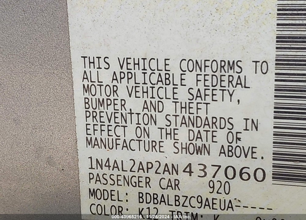 2010 NISSAN ALTIMA 2.5 S VIN: 1N4AL2AP2AN437060