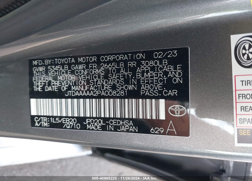 2023 TOYOTA MIRAI LIMITED VIN: JTDAAAAA2PA008281