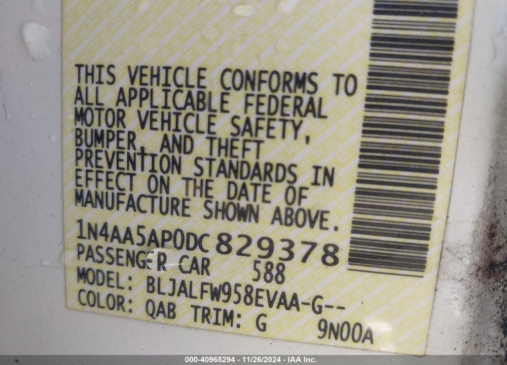 2013 NISSAN MAXIMA 3.5 SV VIN: 1N4AA5AP0DC829378