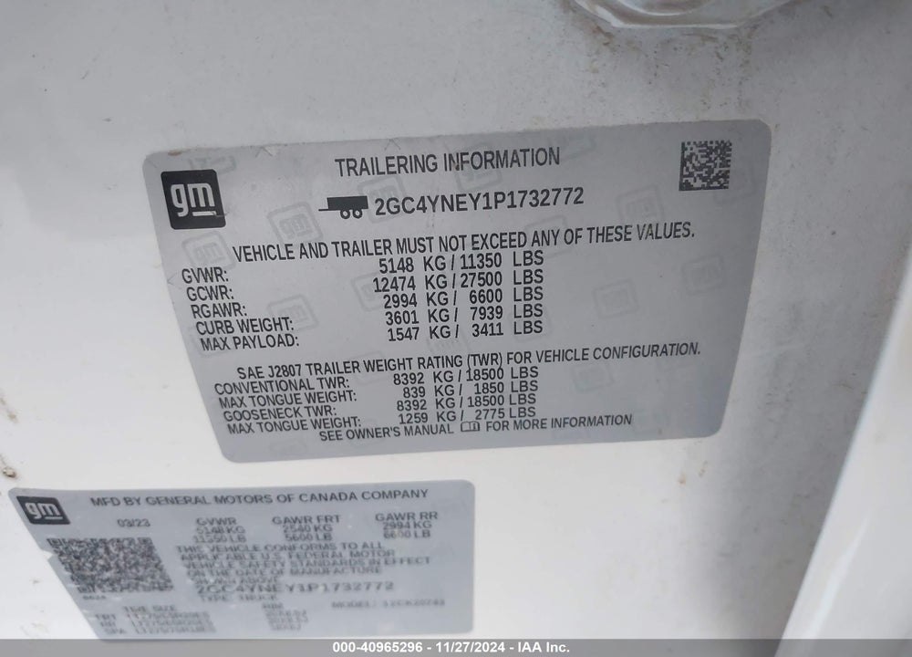 2023 CHEVROLET SILVERADO 2500HD 4WD STANDARD BED LT VIN: 2GC4YNEY1P1732772