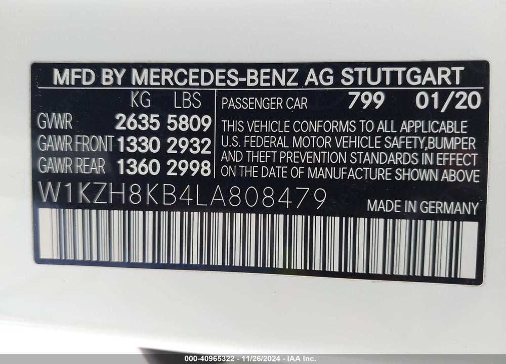 2020 MERCEDES-BENZ AMG E 63 S 4MATIC VIN: W1KZH8KB4LA808479