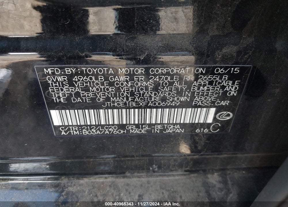 2015 LEXUS GS 350 VIN: JTHCE1BLXFA006949