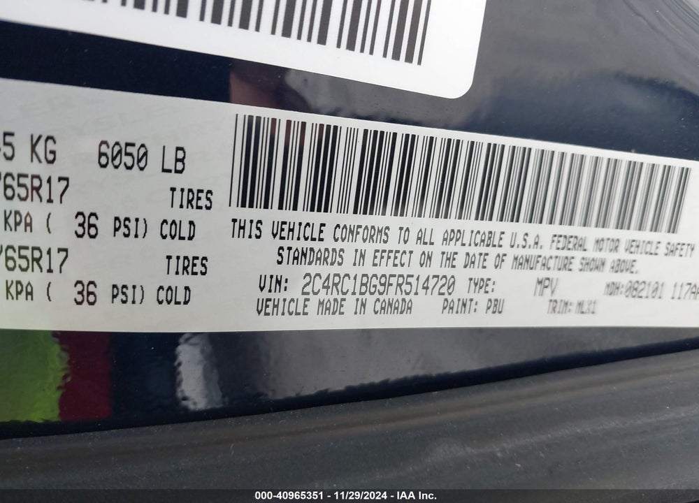 2015 CHRYSLER TOWN & COUNTRY TOURING VIN: 2C4RC1BG9FR514720