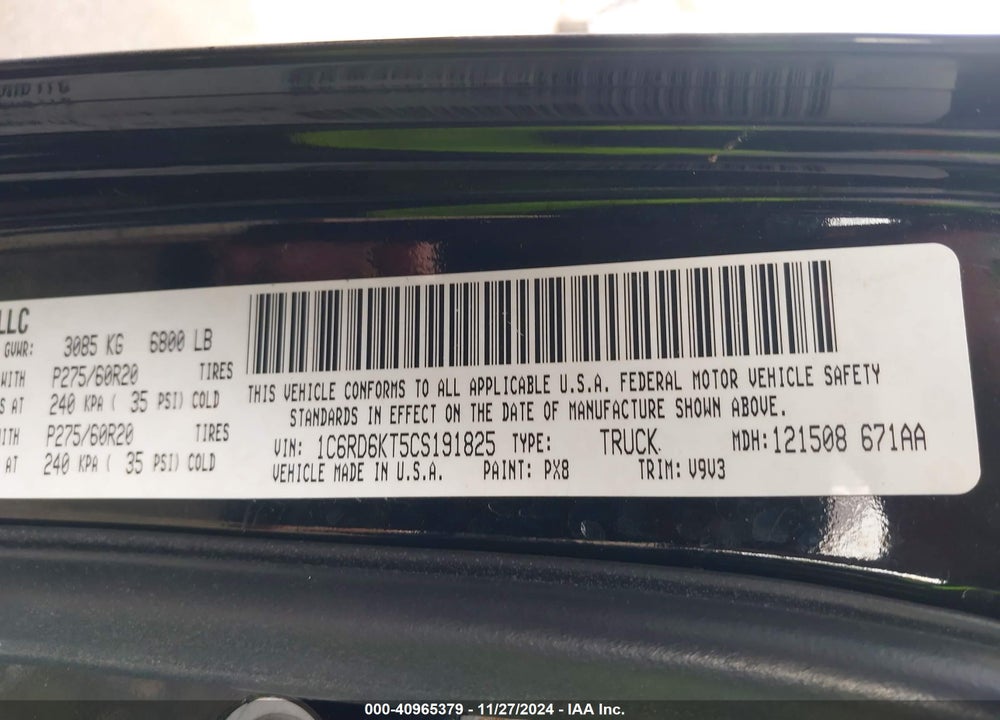 2012 DODGE RAM 1500 ST VIN: 1C6RD6KT5CS191825