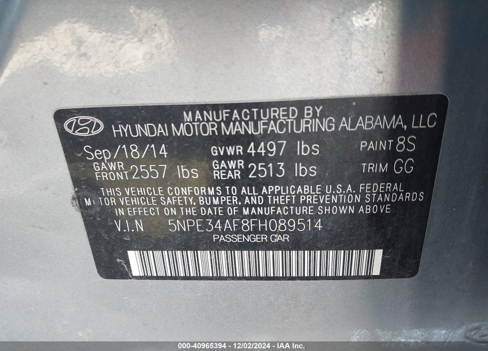 2015 HYUNDAI SONATA SPORT VIN: 5NPE34AF8FH089514