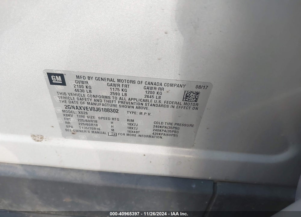 2018 CHEVROLET EQUINOX PREMIER VIN: 2GNAXVEV8J6188302