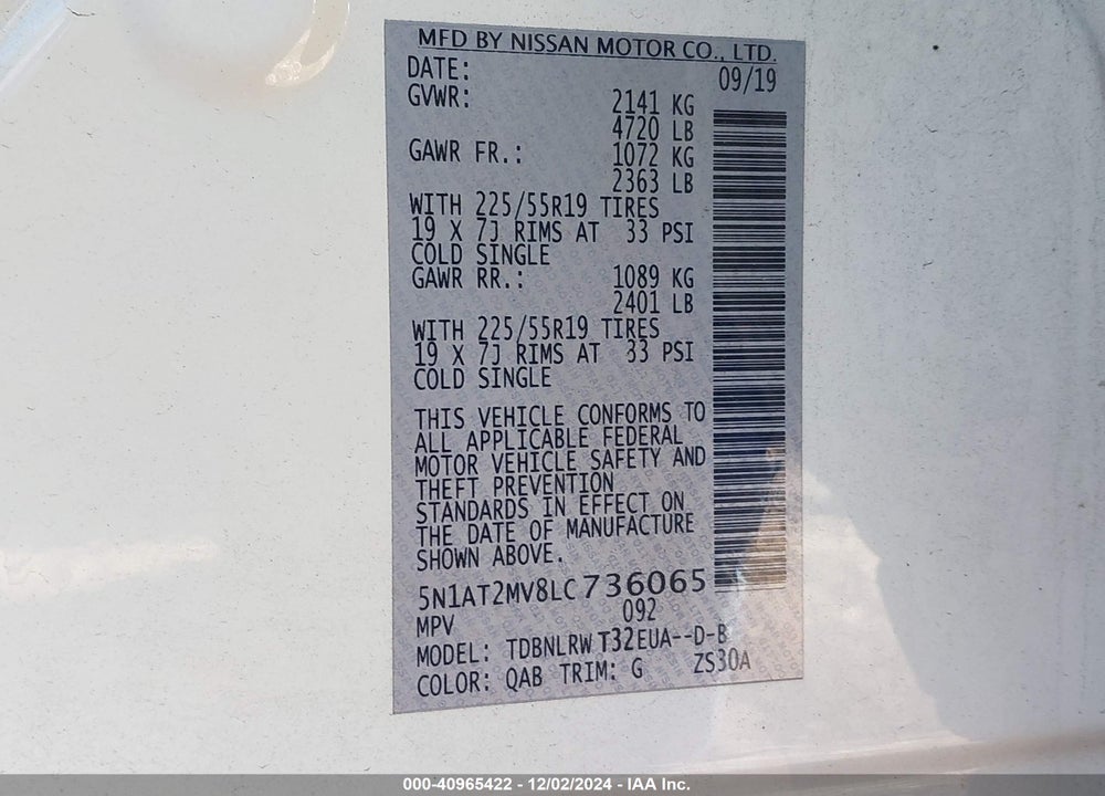 2020 NISSAN ROGUE SL INTELLIGENT AWD VIN: 5N1AT2MV8LC736065