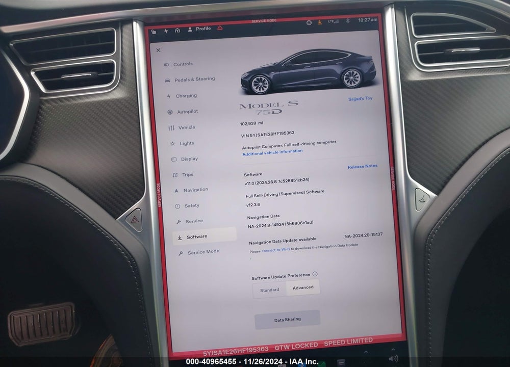 2017 TESLA MODEL S 100D/60D/75D/90D/P100D VIN: 5YJSA1E26HF195363