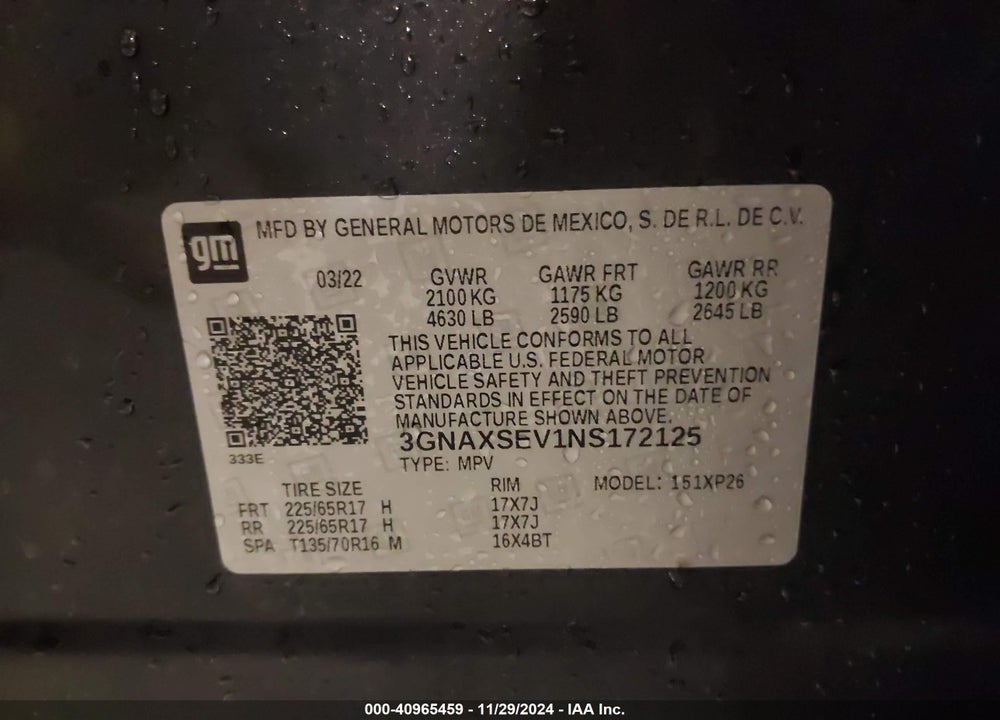 2022 CHEVROLET EQUINOX AWD LS VIN: 3GNAXSEV1NS172125