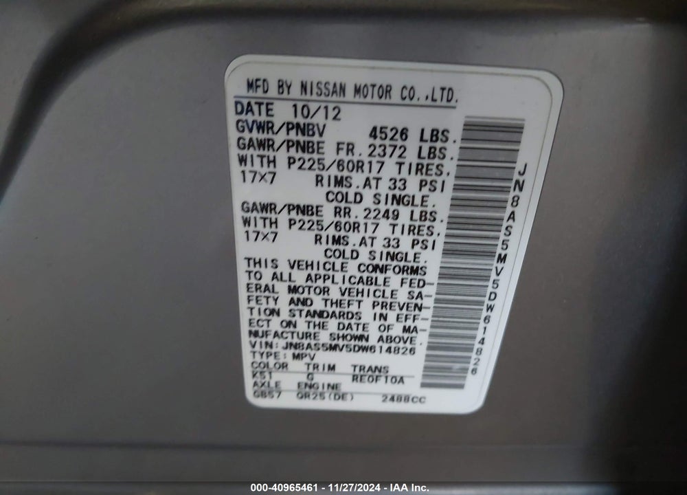 2013 NISSAN ROGUE VIN: JN8AS5MV5DW614826
