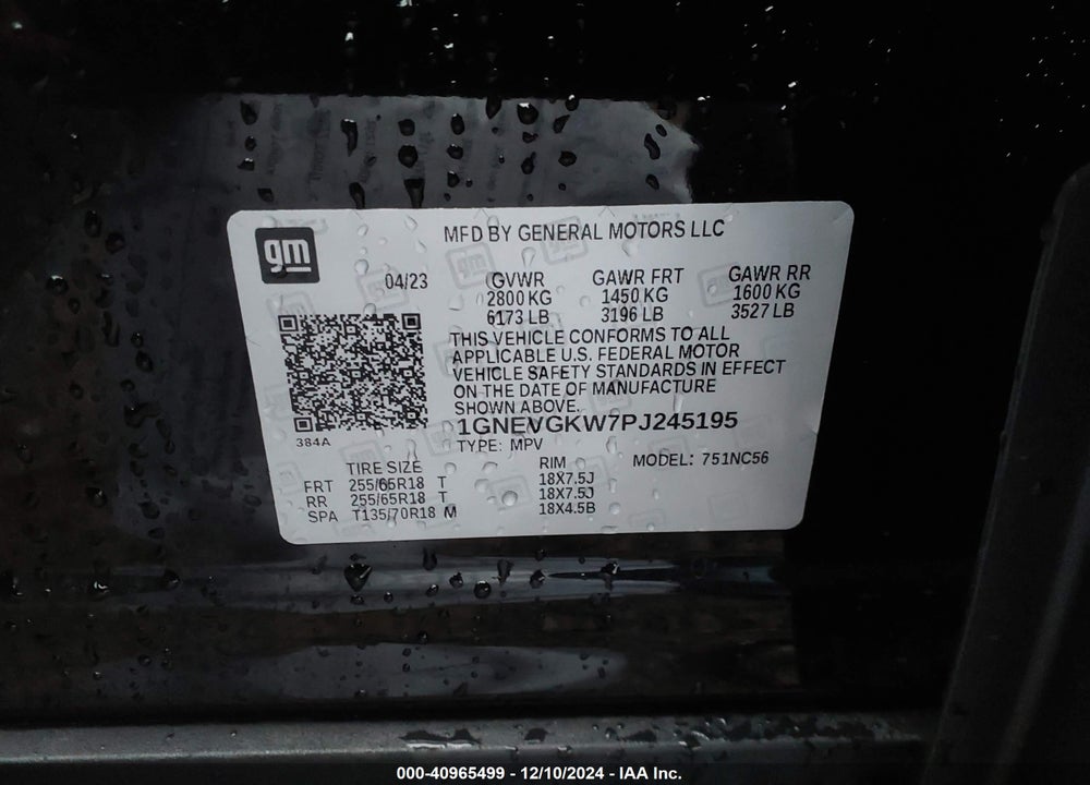 2023 CHEVROLET TRAVERSE AWD LT CLOTH VIN: 1GNEVGKW7PJ245195