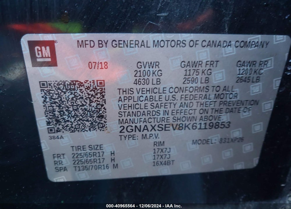 2019 CHEVROLET EQUINOX LS VIN: 2GNAXSEV8K6119853