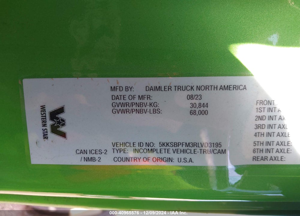 2024 WESTERN STAR/AUTO CAR 47X CHASSIS VIN: 5KKSBPFM3RLVD3195