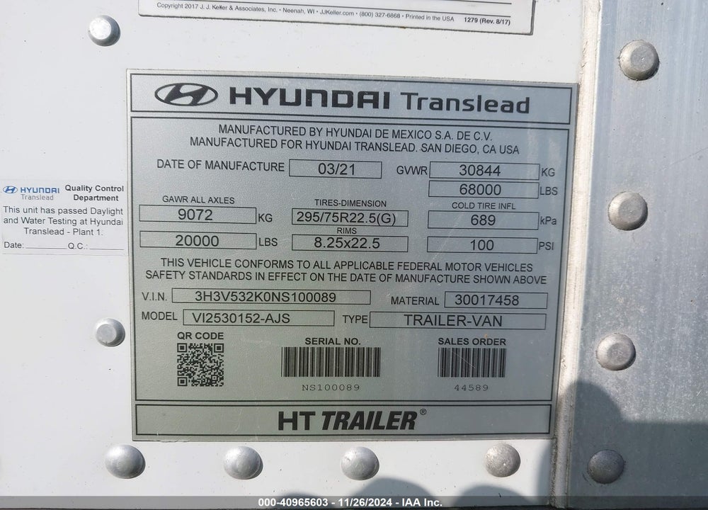2022 HYUNDAI TRANSLEAD INC --- VIN: 3H3V532K0NS100089