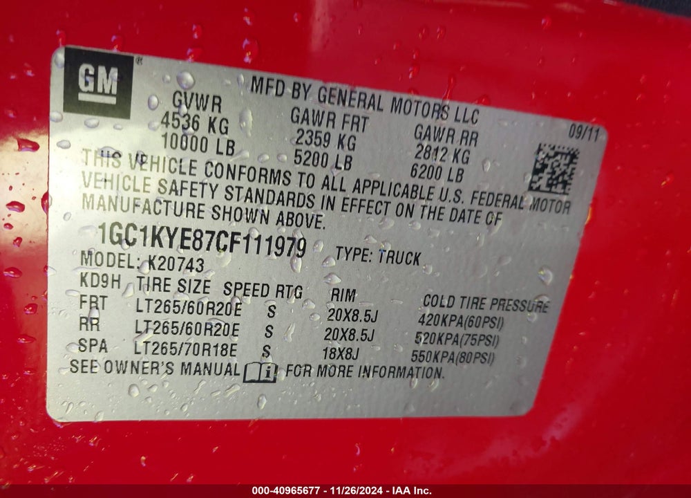 2012 CHEVROLET SILVERADO 2500HD LTZ VIN: 1GC1KYE87CF111979