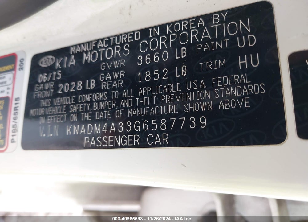 2016 KIA RIO LX VIN: KNADM4A33G6587739