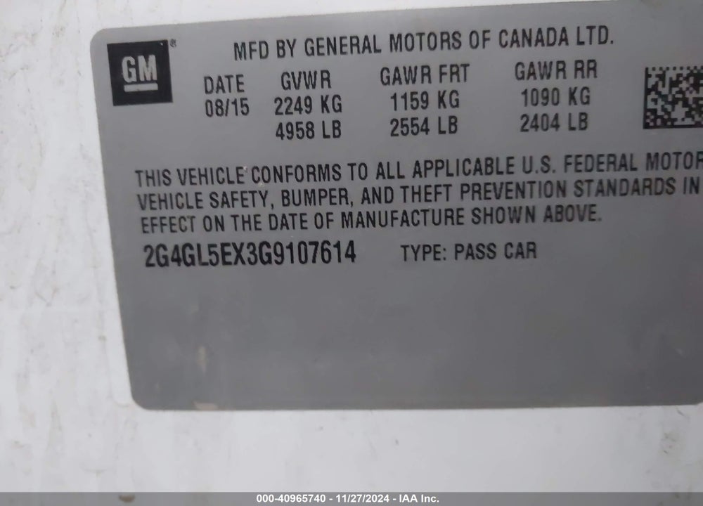 2016 BUICK REGAL TURBO VIN: 2G4GL5EX3G9107614