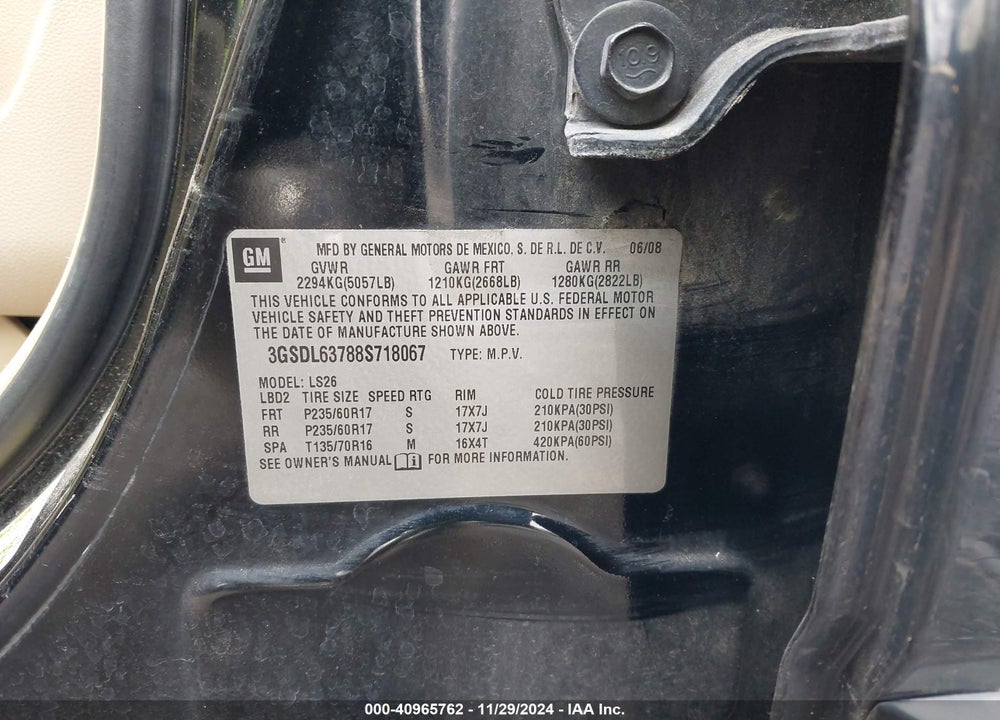 2008 SATURN VUE VIN: 3GSDL63788S718067