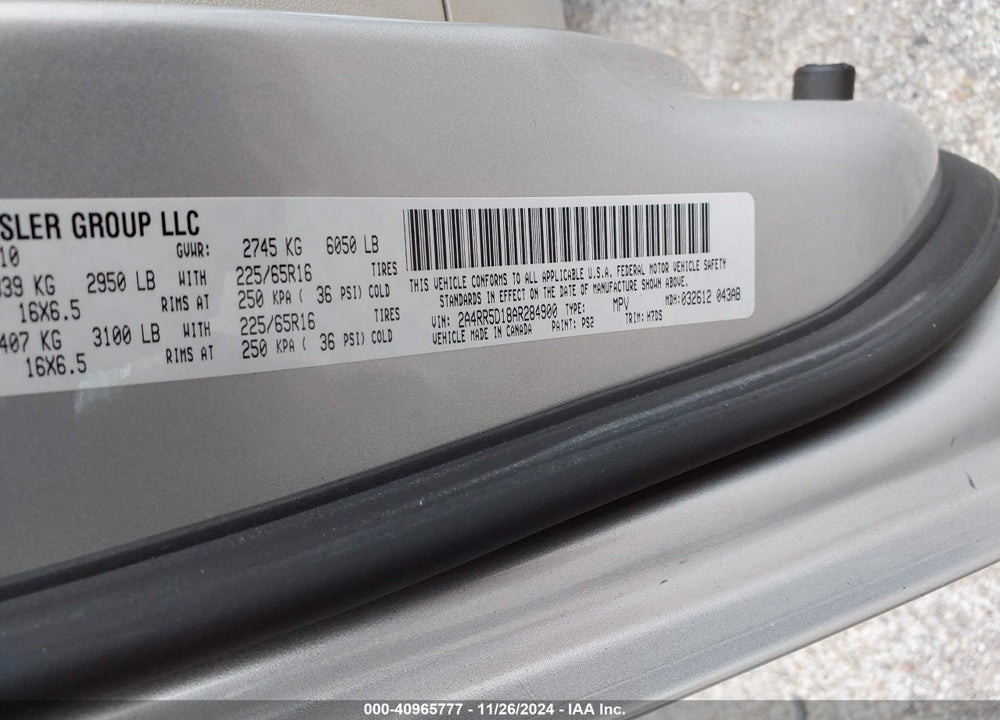 2010 CHRYSLER TOWN & COUNTRY TOURING VIN: 2A4RR5D18AR284900