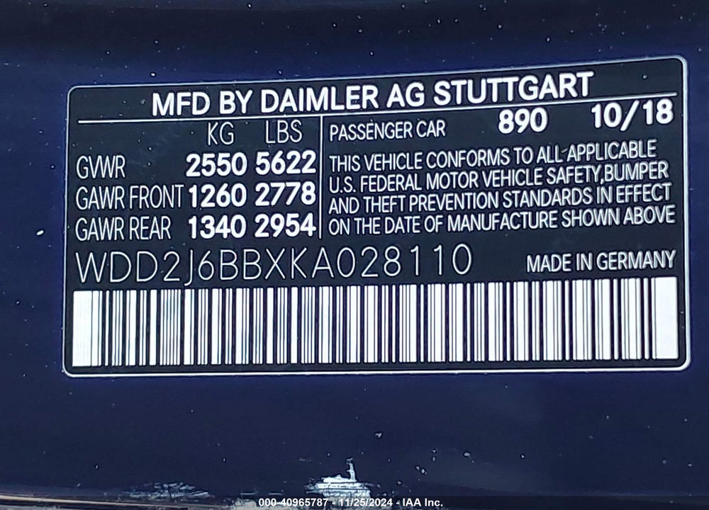 2019 MERCEDES-BENZ AMG CLS 53 S 4MATIC VIN: WDD2J6BBXKA028110