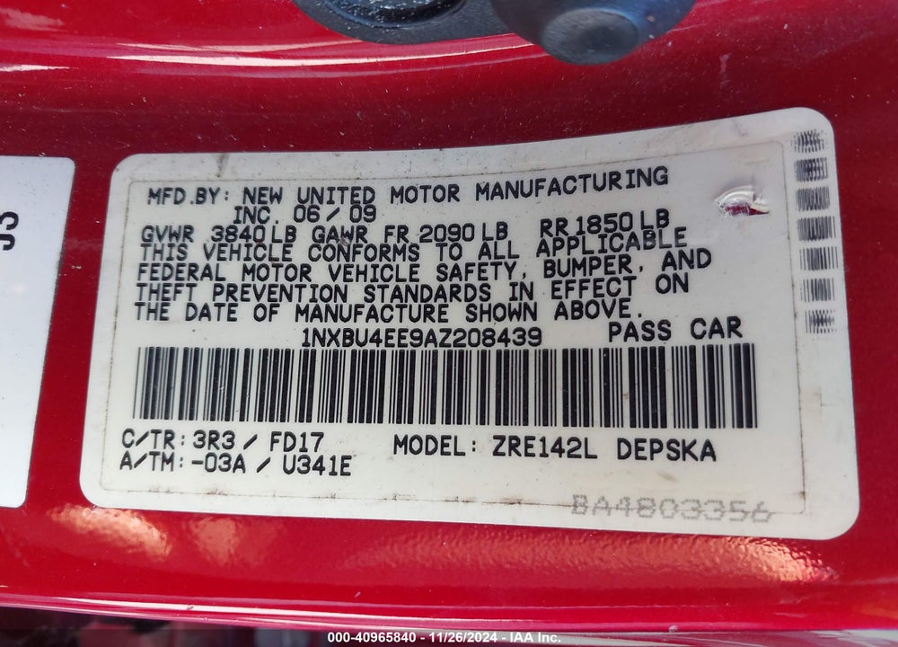 2010 TOYOTA COROLLA S VIN: 1NXBU4EE9AZ208439