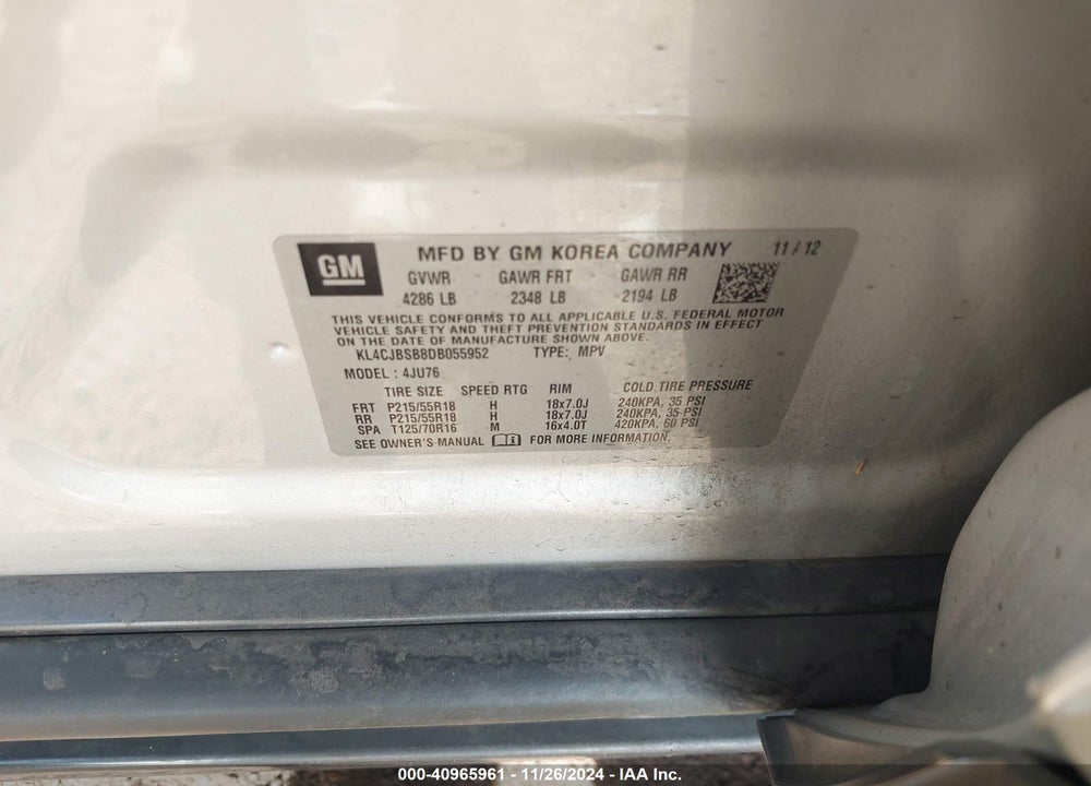 2013 BUICK ENCORE CONVENIENCE VIN: KL4CJBSB8DB055952