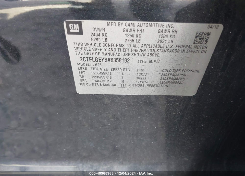 2010 GMC TERRAIN VIN: 2CTFLGEY6A6358192