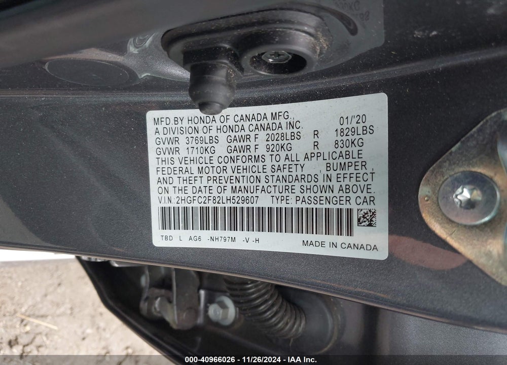 2020 HONDA CIVIC SPORT VIN: 2HGFC2F82LH529607