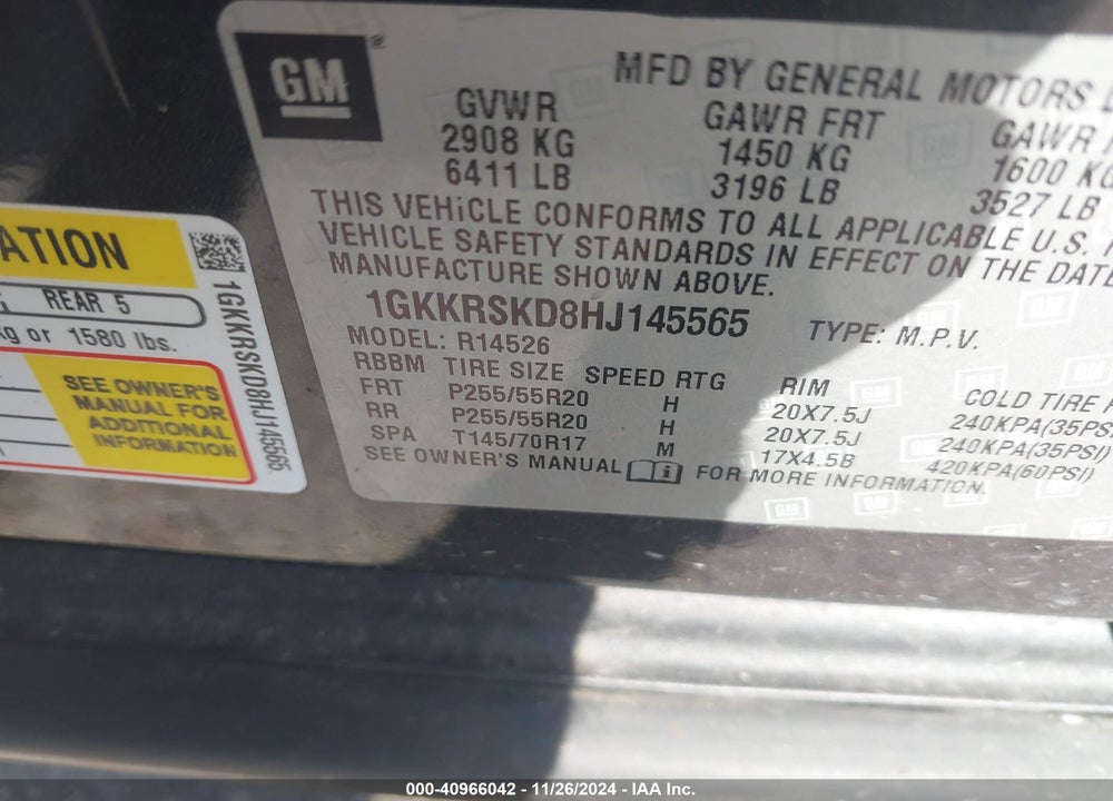 2017 GMC ACADIA LIMITED VIN: 1GKKRSKD8HJ145565