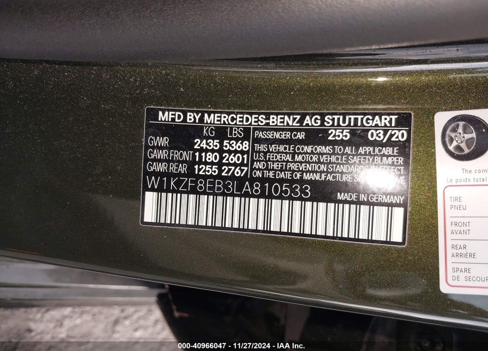 2020 MERCEDES-BENZ E 350 4MATIC VIN: W1KZF8EB3LA810533