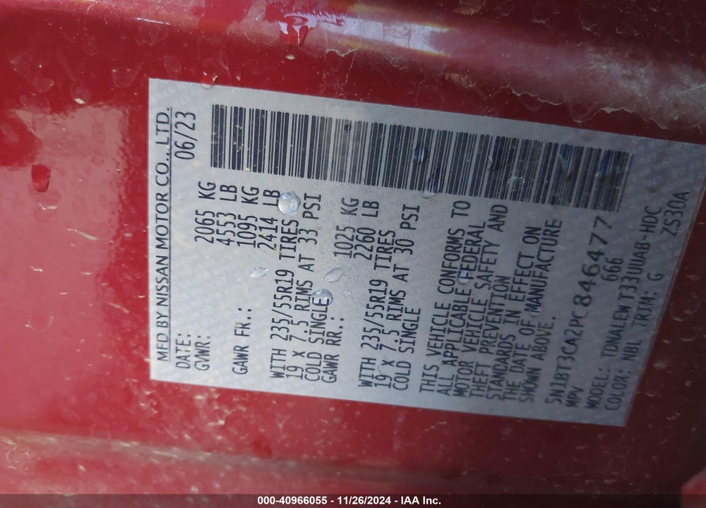2023 NISSAN ROGUE VIN: 5N1BT3CA2PC846477